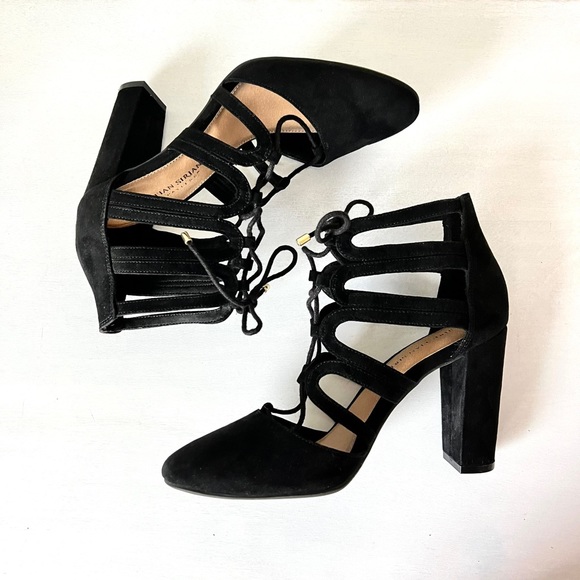 Christian Siriano for Payless Strappy Black Lace up Heels - Picture 1 of 8